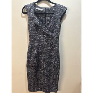 Maggy London Black White Abstract Print Sheath Dress Size 4 Asymmetrical Neck